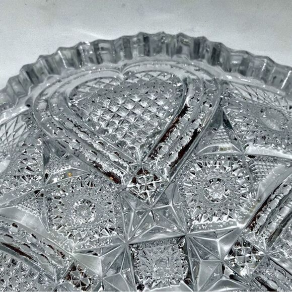 Antique Imperial Glass Nucut Hearts Sawtooth Edge Bowl 1920’s 8.5”‎ x 2.5 - Picture 4 of 7